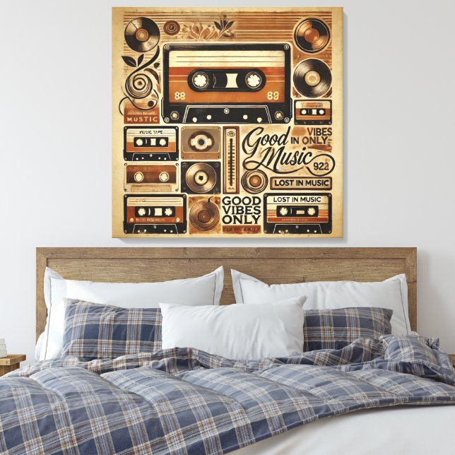 Starke Canvas Print - Retro Cassette Design wi Leinwanddruck (Insitu (Schlafzimmer))