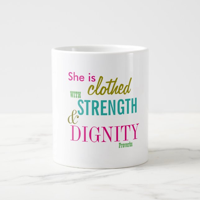 Stärke Dignity Bible Verse Girls Inspiration Jumbo-Tasse (Vorderseite)