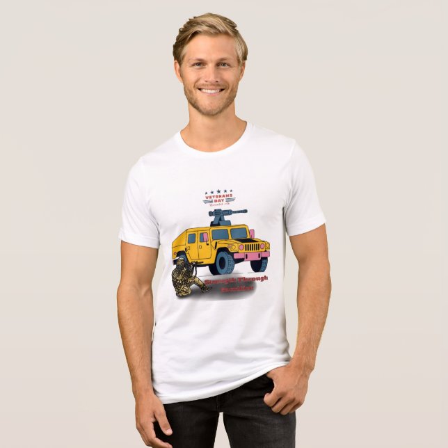 Stärke durch Opfer weiß Tri-Blend Shirt (Vorderseite voll)