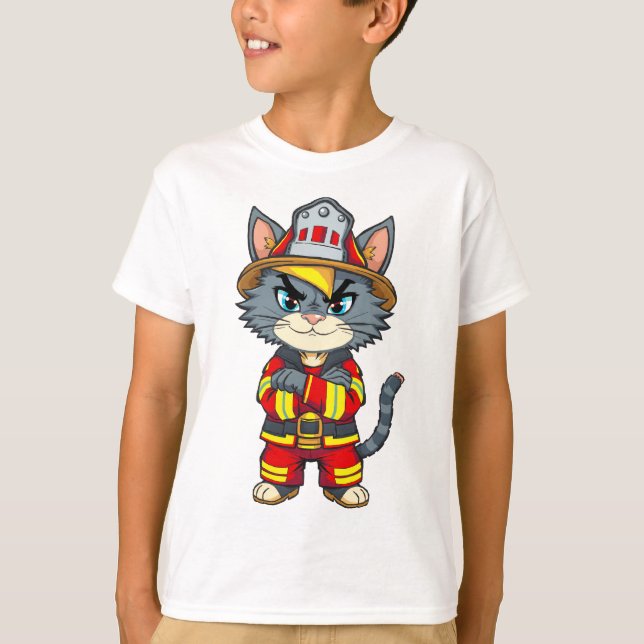 Starke Feuerwehrkatze - Stil der 90er Cartoon T-Shirt (Vorderseite)