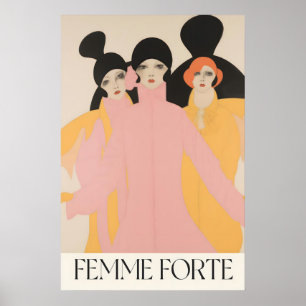 Starke Frauen Art Deco Druck Mode Illustration Poster