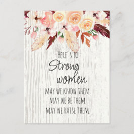 Starke Frauen Boho rosa Blumenfüße Holzeffekt Postkarte