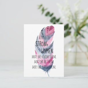 Starke Frauen Wasserfarbe Rosa Grau Boho Feather Postkarte