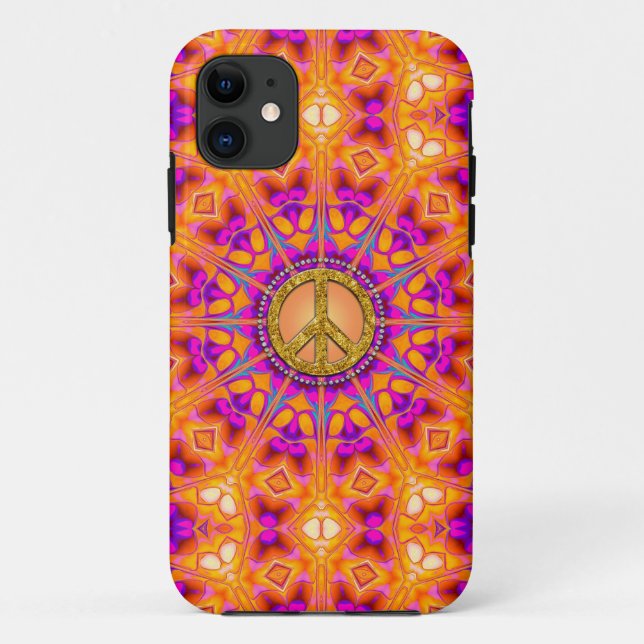 Starke Friedensenergie-Mandala-Orange + Rosa Case-Mate iPhone Hülle (Rückseite)