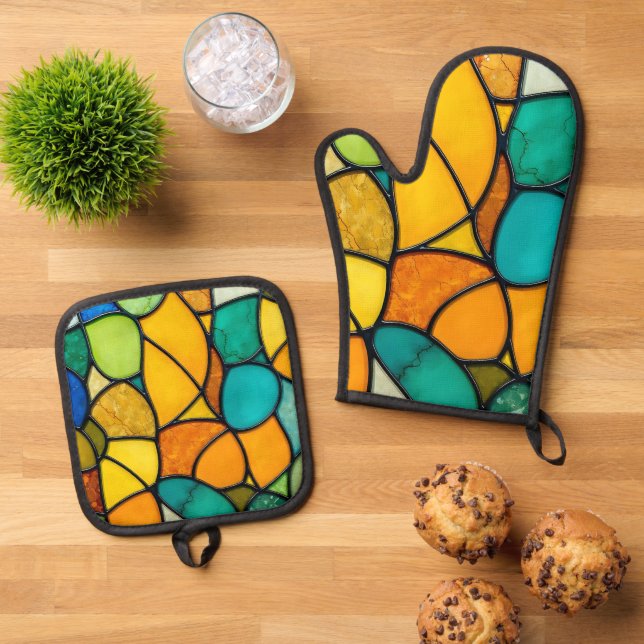 Starke Glaskunst Ofenhandschuh & Topflappen-Set (Oben Unten)