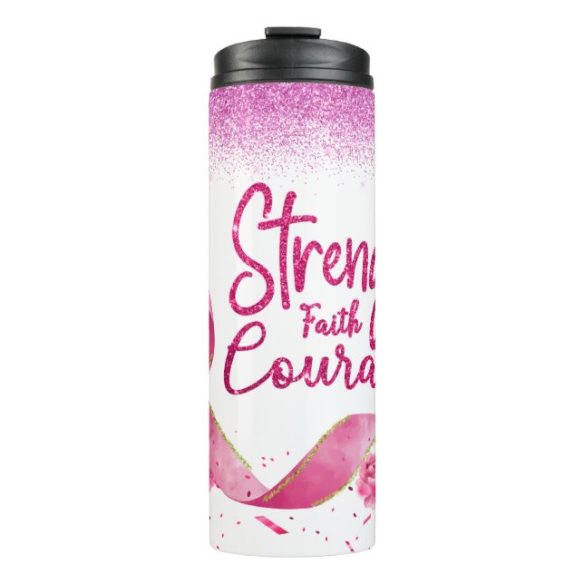 Stärke Glaube Courage rosa Band Thermal Tumbler Thermosbecher (Vorderseite)