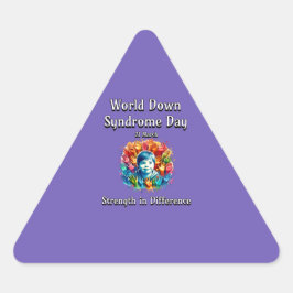 Stärke im Unterschied. Welt-Down-Syndrom-Tag. Dreieckiger Aufkleber