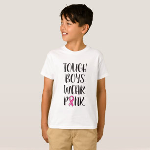 Starke Jungen tragen rosa Brustkrebs-Bewusstsein T-Shirt