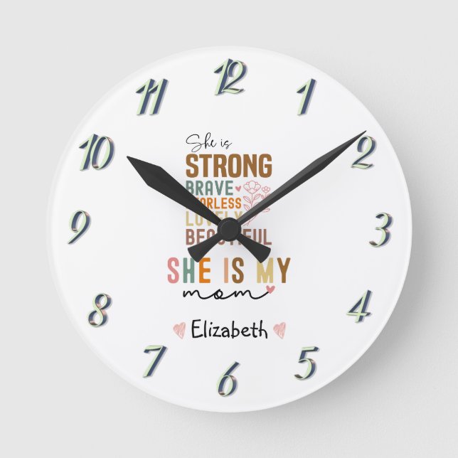 Starke Mama Retro Script Groovy Mutter Tag Runde Wanduhr (Vorderseite)