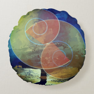 "Stärke" Orange, Blau und Gelb Kunstkissen Rundes Kissen