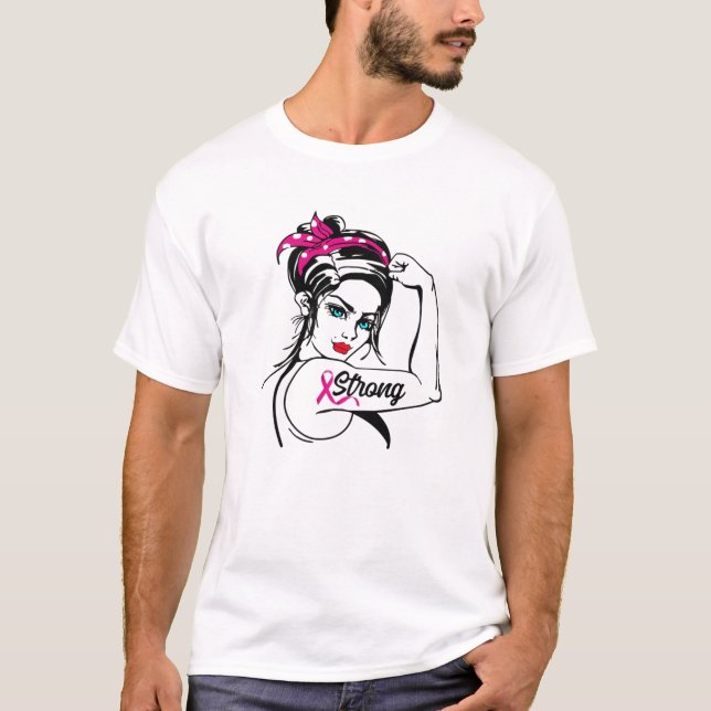 Starke Rosie The Riveter Breast Cancer Awareness T-Shirt (Vorderseite)