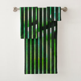 Starke Streifen über grünes abstraktes Design Badhandtuch Set