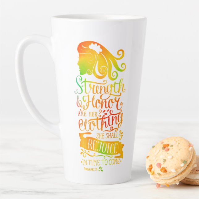 Stärke und Ehre der personalisierten Schrift Milchtasse (Beispiel)