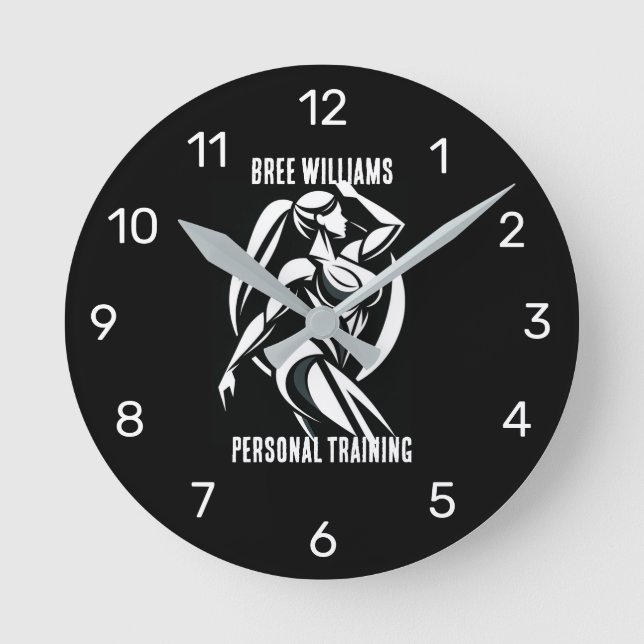 Starke weibliche Fitness Personal Training Minimal Runde Wanduhr (Vorderseite)