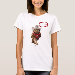 Starke Western-Sheriff-Eule mit Haltung u. T-Shirt