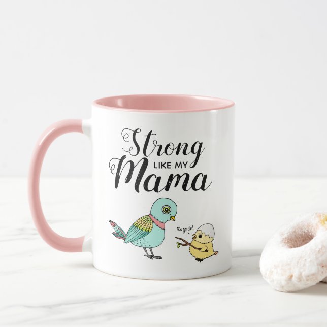 Starke wie meine Mama | Funny Mother & Baby Birds Tasse (Mit Donut)