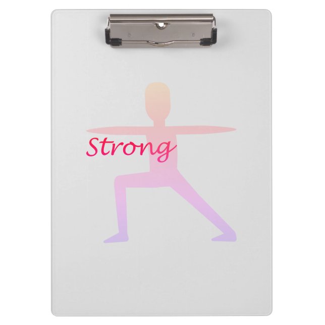 Starke Yoga-Krieger-Pose Klemmbrett (Vorderseite)