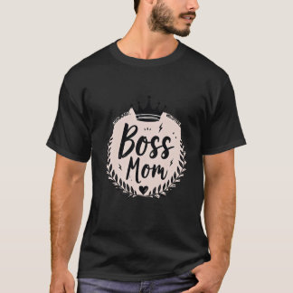 Stärkende Boss-Mom-Krone Lorbeerkranz-Typografie T-Shirt