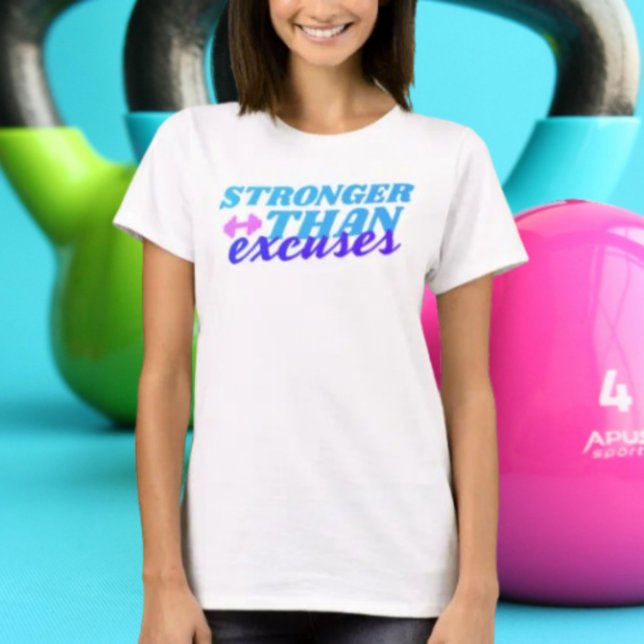 Stärker als Ausreden: Pink Dumbell Typografie T-Shirt (Von Creator hochgeladen)