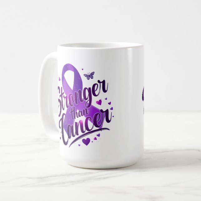 Stärker als Krebs-Becher | Krebsbewusstsein Kaffee Kaffeetasse (Vorderseite Links)