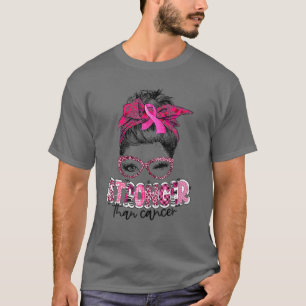 Stärker als Krebs Pink Ribbon Messy Bun Breast T-Shirt