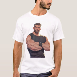 Starker bärtiger Bodybuilder-Mann-Kartentrick T-Shirt