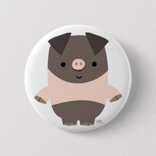 Starker Cartoon-Schweinetaste Abzeichen Button (Vorderseite)