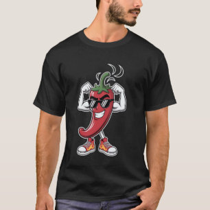 Starker Chili Pfeffer-Flechten Muskeln mit Coolem  T-Shirt