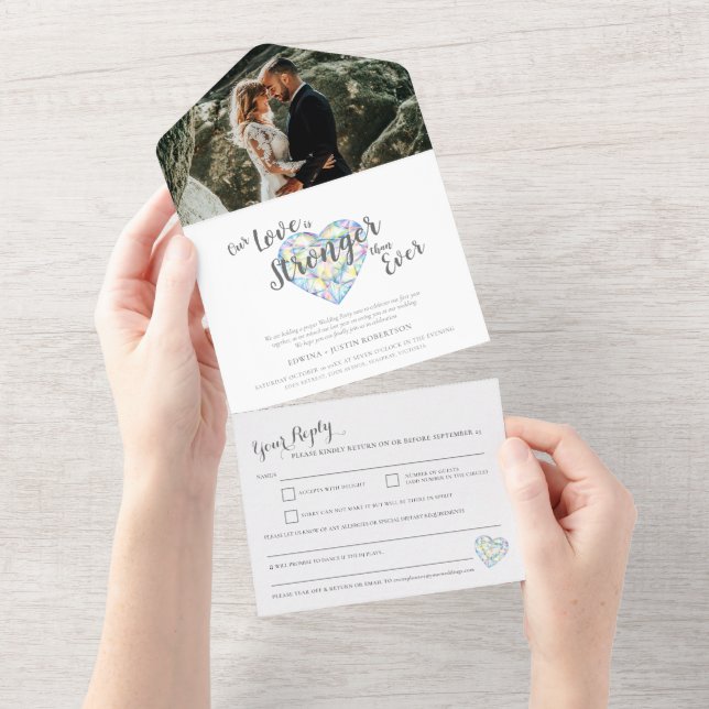 Starker Diamant verspätete Hochzeitsfeier UAWG All In One Einladung (Abreißen)