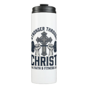 Stärker durch Christus Christliches Fitnessstudio Thermosbecher