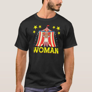 Starker Frauenrückdruckzirkus und Clown T-Shirt
