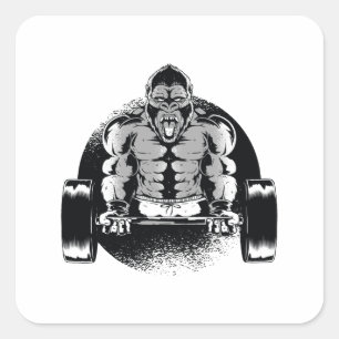 Starker Gorilla pumpt Muskeln Quadratischer Aufkleber