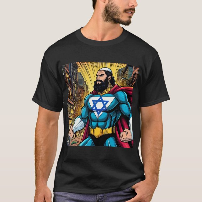 Starker jüdischer Mann - Superheld Israel-Kämpfer T-Shirt (Vorderseite)