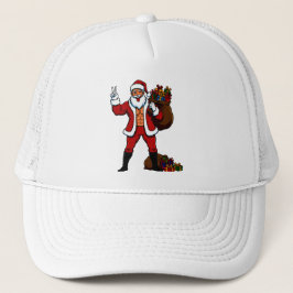 Starker Weihnachtsmann mit Friedenszeichen! Geriss Truckerkappe