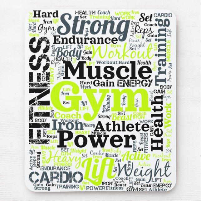 Starkes Gym-Workout-Wortwolke Mousepad (Vorne)