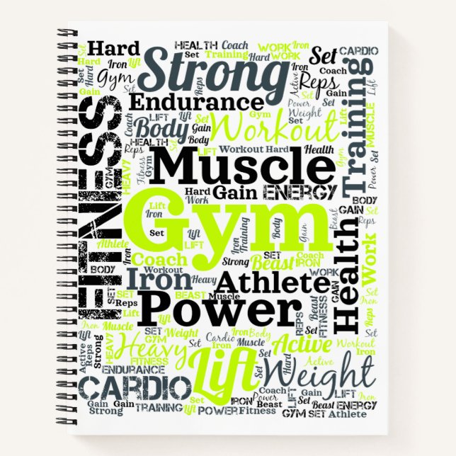 Starkes Gym-Workout-Wortwolke Notizbuch (Vorderseite)