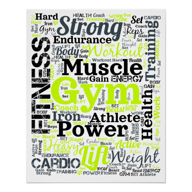 Starkes Gym-Workout-Wortwolke Poster (Vorderseite)