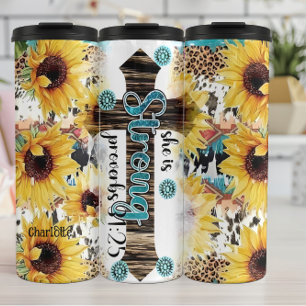 Starkes Kreuz: Sprichwörter 31:25 Thermosbecher