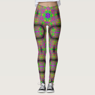 starkes psychedelisches Grün Siebzigerjahre Hippi Leggings