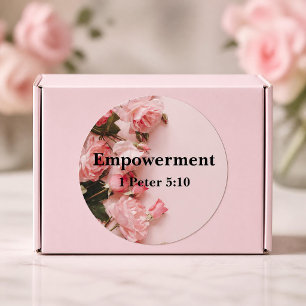 Stärkung 1 Petrus 5:10 Vers Elegante rosa Rosen Runder Aufkleber