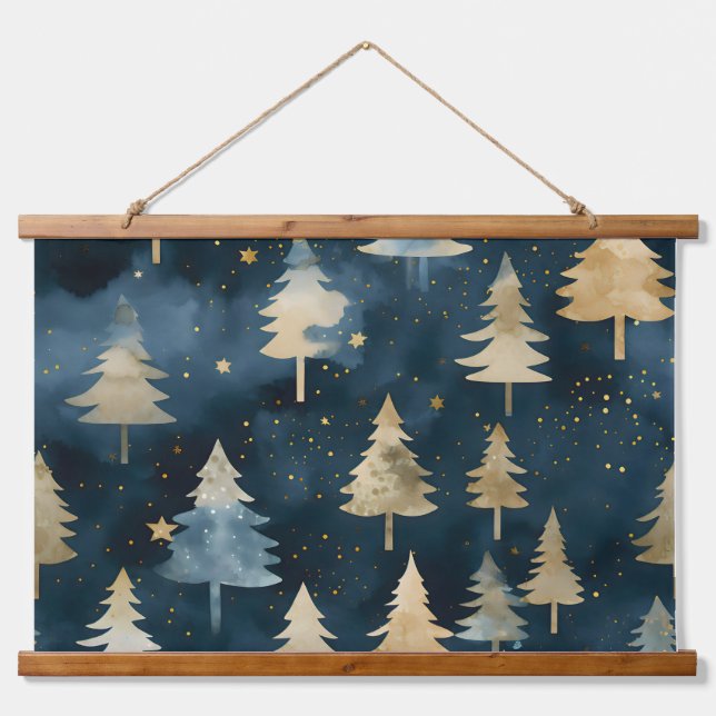Starlight Evergreen Dreams Botanisch Wandteppich Mit Holzrahmen (Vorne)