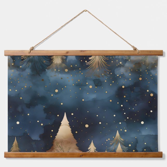 Starlight Evergreen Dreams Botanisch Wandteppich Mit Holzrahmen (Vorne)