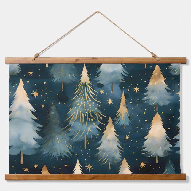 Starlight Evergreen Dreams Botanisch Wandteppich Mit Holzrahmen (Vorne)