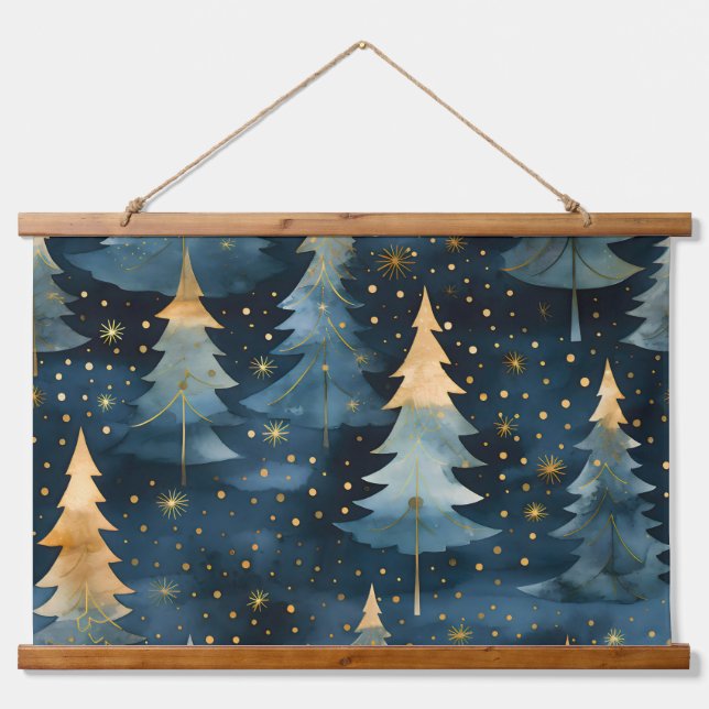 Starlight Evergreen Dreams Botanisch Wandteppich Mit Holzrahmen (Vorne)