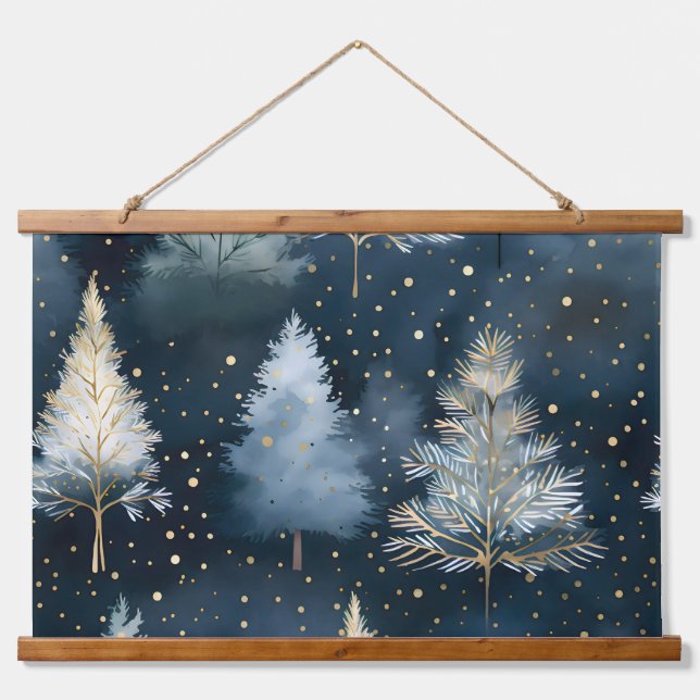 Starlight Evergreen Dreams Botanisch Wandteppich Mit Holzrahmen (Vorne)