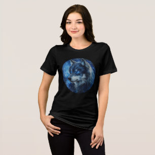 Starlight Gaze Cosmic Wolf Art Tri-Blend Shirt