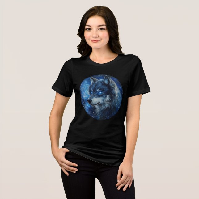 Starlight Gaze Cosmic Wolf Art Tri-Blend Shirt (Vorderseite voll)