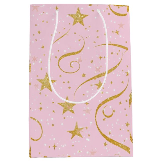 Starlight Geschenktasche - Pink & Gold Star Gesche Mittlere Geschenktüte (Vorderseite)