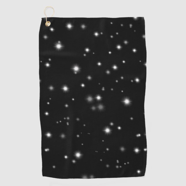 Starlight Glitzern Schwarz-Weiß-Stars Golfhandtuch (Vorderseite)