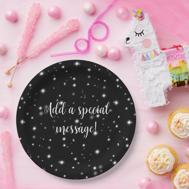 Starlight Glitzern Schwarz-Weiß-Stars Pappteller (Party)